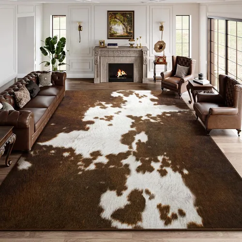 DweIke - Alfombras con estampado de vaca para la sala de estar, alfombras de piel de vaca lavables a máquina de 4x6 pies para la sala de estar,