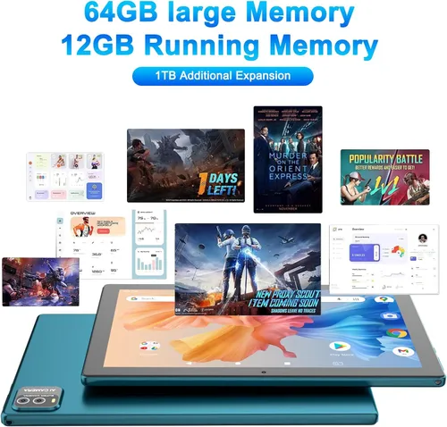 Miniatura 10 de ATOZEE Tablet de 10 pulgadas Android 15 Tablets 2 en 1 Tablet con teclado 12 GB RAM+64 GB ROM (soporta expansión de 1 TB) Tableta 2MP+8MP Cámara Azul