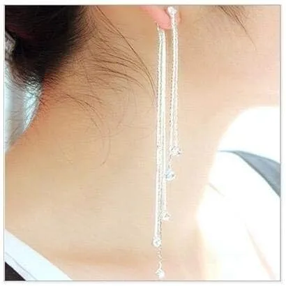 Miniatura 4 de XINSHUN Pendientes largos lineales de diamantes de imitación con borlas largas para mujer