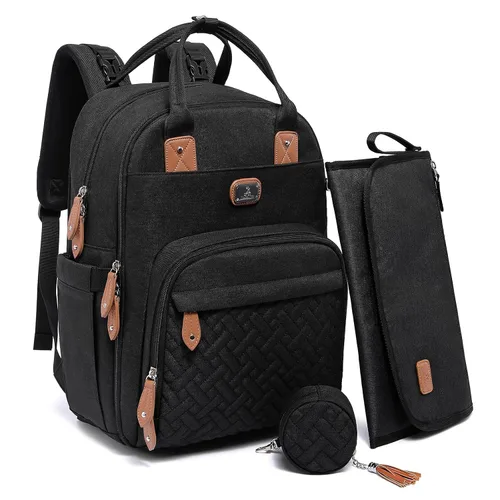 Miniatura 22 de Dikaslon - Mochila para pañales con cambiador portátil, funda para chupete y correas para cochecito, bolsas de bebé unisex grandes para niños y Azul