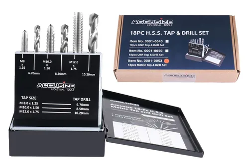 Miniatura 9 de Accusize Industrial Tools Juego de taladro y desbarbe de 18 piezas, H.S.S. métrico, 0001-0052
