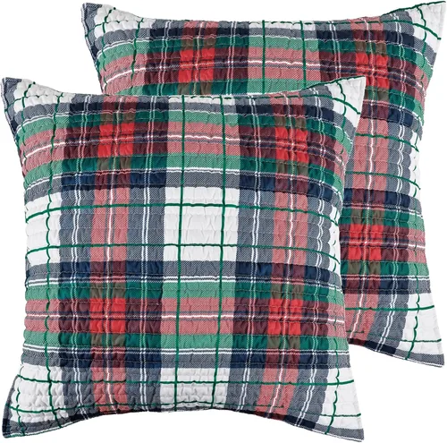Miniatura 8 de Levtex Home - Funda estándar acolchada a cuadros Spencer (26 x 20 pulgadas) - Tartán de Navidad - Rojo, verde, blanco, azul, dorado - Sin relleno