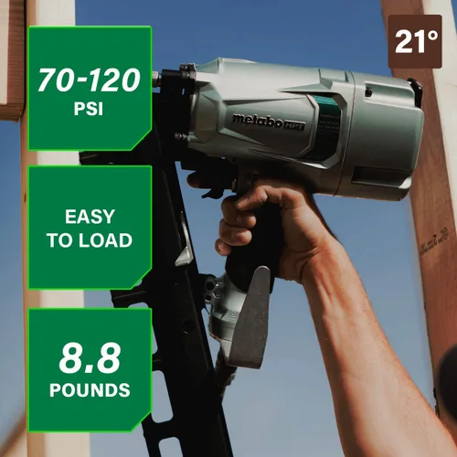 Miniatura 2 de Clavodora estructural Metabo HPT, clavadora neumática de potencia preferida por profesionales y herramienta de marco para pisos, cubiertas de techo