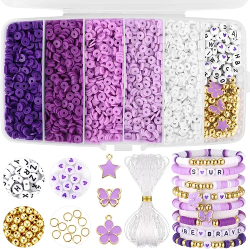 Miniatura 9 de Kit de Pulsera Heishi de Funtopia, Cuentas de Arcilla Polimérica para Hacer Joyas, Kit de Pulsera de Amistad con Cuentas de Oro y Letras del 3.