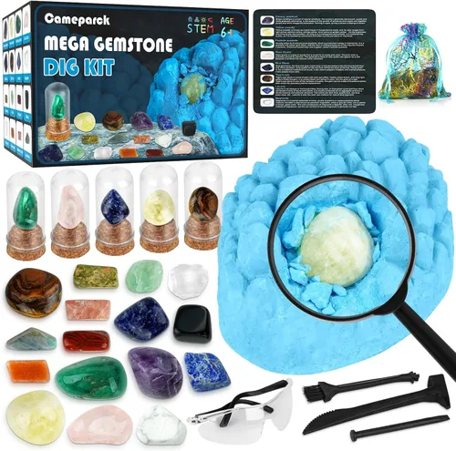 Kit de excavación de piedras preciosas (forma única), gran kit de ciencia STEM para niños, excava tus propias 16 piedras preciosas reales, juguetes