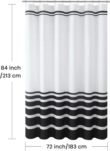 Miniatura 152 de Cortinas de Ducha Negras, Cortinas de Ducha de Poliéster Impermeable con Rayas Horizontales Degradadas en Blanco y Negro Modernas para Baño, 72x72