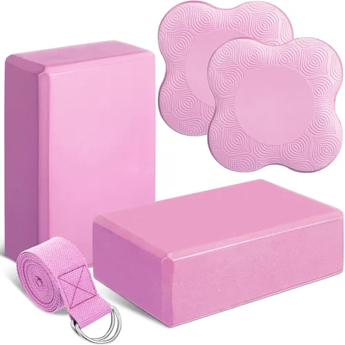 Miniatura 9 de RoundFunny Juego de 5 piezas de bloques de yoga, rodilleras, juego de correas de yoga, bloques de espuma suave de primera calidad, accesorios