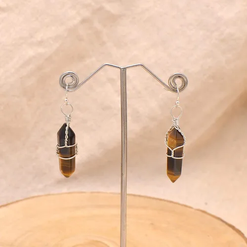 Miniatura 58 de Pendientes de cristal de punta envuelta en alambre de piedra pulida para mujer Reiki Energy Healing