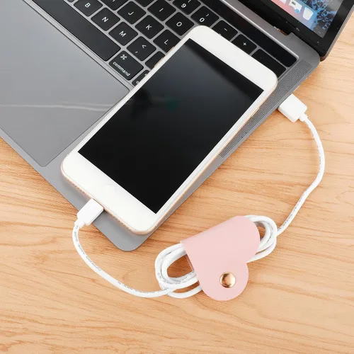 Miniatura 5 de Organizador de cables de 6 piezas, organizador de cables de cuero sintético, correas de cable reutilizables, clips, cable de carga, cable