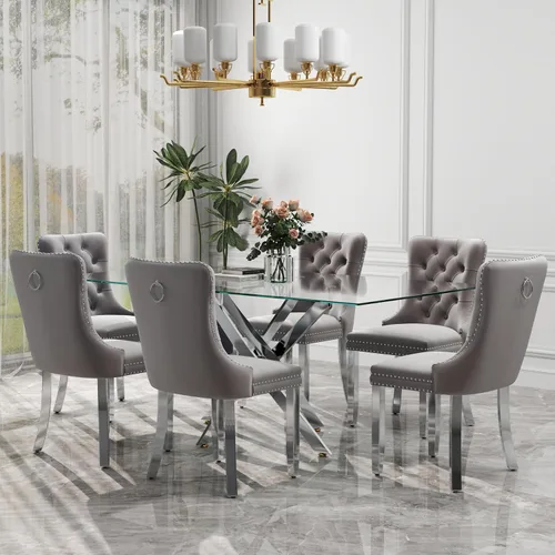 Miniatura 95 de Juego de comedor de 3 piezas con superficie de vidrio transparente, juego de comedor cuadrado minimalista moderno de 36'', juego de mesa de cocina