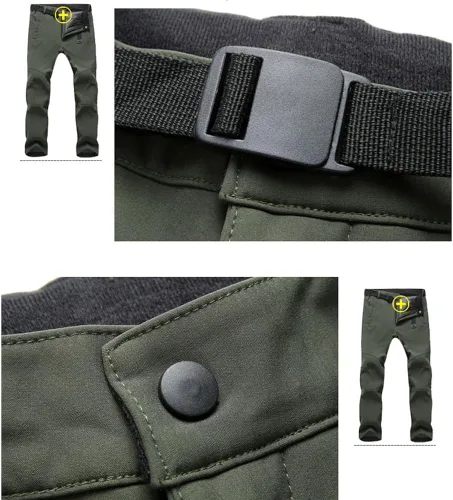 Miniatura 5 de TBMPOY - Pantalones de esquí de nieve impermeables con forro polar para hombre, para senderismo, montaña, revestimiento suave con cinturón