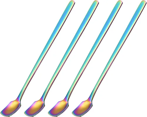 Miniatura 10 de uxcell Cuchara agitadora de acero inoxidable, 4 cucharas de mango largo de 6 pulgadas para mezclar, cucharas cuadradas para agitar, cucharas de Negro