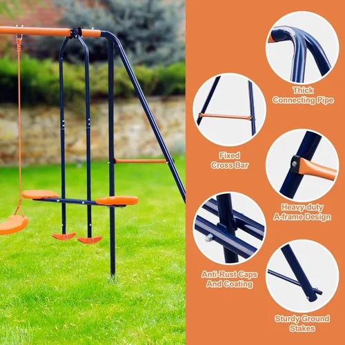 Miniatura 3 de SUPER DEAL Juego de columpios para exteriores para niños, 2 asientos y 1 planeador de 440 libras de metal resistente con marco en A para patio