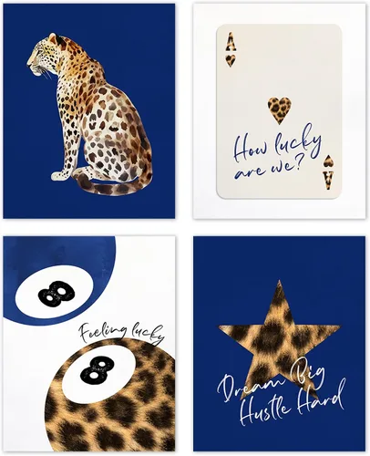 Miniatura 15 de TLESKE Pósteres Azules Preppy de Guepardo Lucky 8 Balls Impresiones Sin Marco de 8x10 Juego de 4, Impresiones Artísticas de Pared de Bolas de azul