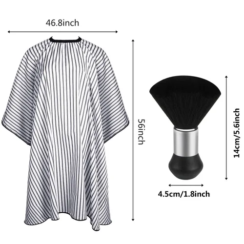 Miniatura 2 de FEBSNOW Capa profesional de corte de pelo con cepillo para el cuello, capa de peluquería de salón, accesorios de corte de cabello (rayas)..