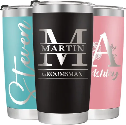 Miniatura 7 de Vaso personalizado con texto 9 diseños, 10 colores, vaso de viaje aislado al vacío con tapa y pajilla, regalo de agradecimiento personalizado