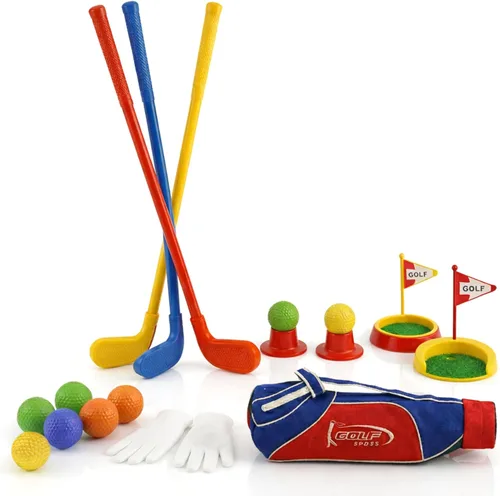 Atlasonix Juego de golf para niños pequeños, palos de golf para niños, incluye bolsa de golfista infantil, guantes, 8 pelotas y 3 palos, juguetes