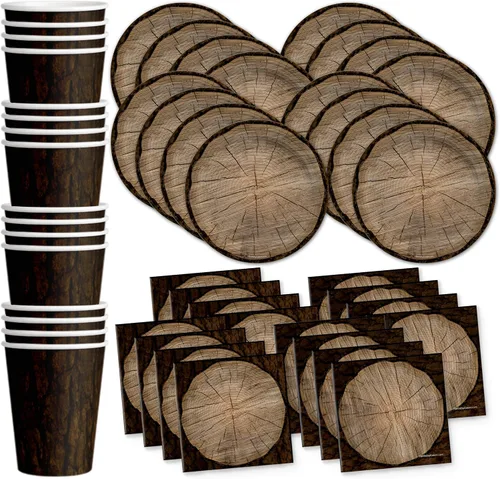 Tree Lumberjack Outdoor - Juego de suministros para fiesta de cumpleaños, platos, servilletas, tazas, vajilla para 16
