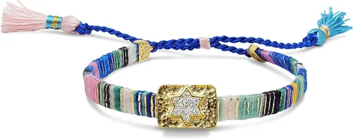 Alef Bet by Paula Macrame Friendship Bracelet in Shades of Blue with Gold-plated Jewish Star of David Charm