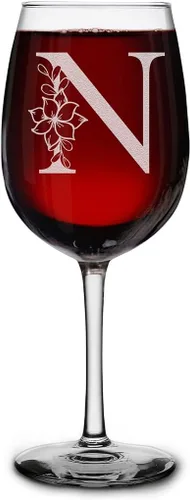 Miniatura 18 de shop4ever Copa de vino con monograma floral con inicial grabada de 16 onzas (B), copa de vino grabada con tallo para mujer, regalo de cumpleaños