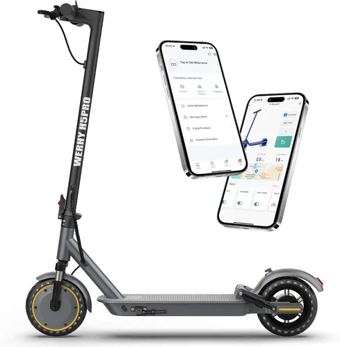 WERHY H5PRO Scooter eléctrico con doble suspensión, motor sin escobillas de 350 W y 19 MPH, 15 millas de largo alcance, neumáticos sólidos de 8.5