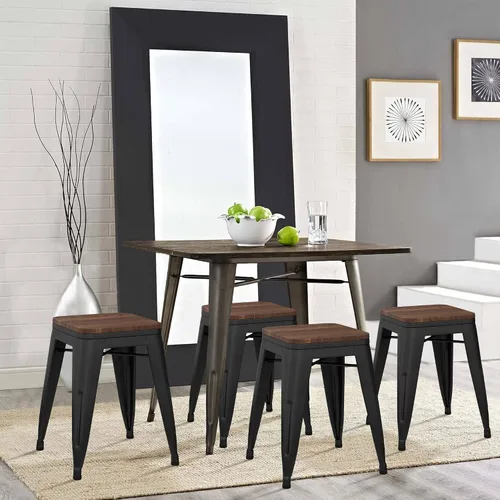 Miniatura 6 de Changjie Furniture Juego de 4 sillas de comedor de metal de 18 pulgadas, taburetes cortos apilables, sillas de aula (18 pulgadas, negro mate)