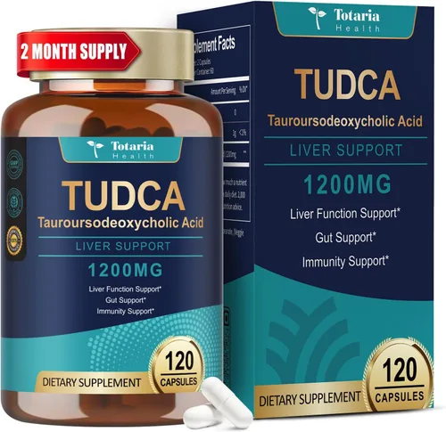Totaria TUDCA Suplemento de 1200 mg (ácido tauroursodesoxicólico), 120 cápsulas, suplementos hepáticos de sales biliares TUDCA ultra fuertes, Tudca
