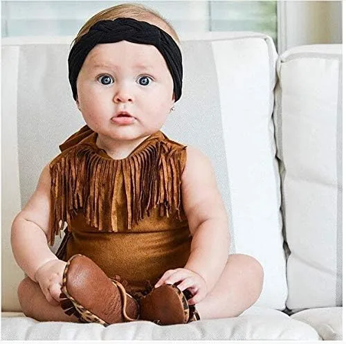 Miniatura 3 de Styles I Love Bebé Niña Verano Halter Fringe Ante Marrón Sunsuit Mameluco
