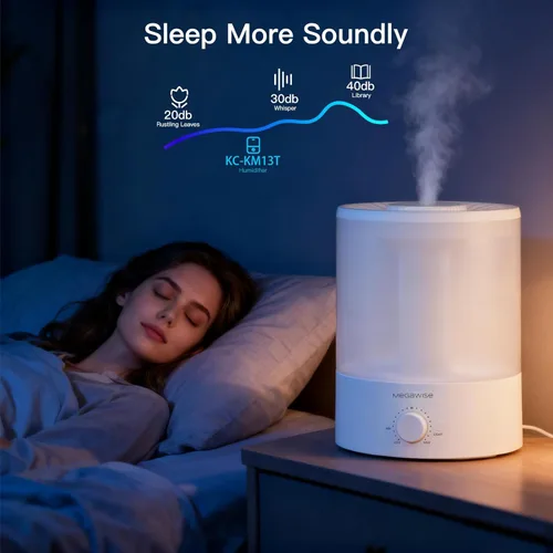 Miniatura 13 de MegaWise Humidificadores de niebla fría de recarga superior saludable para dormitorio, vaporizador de aire ultrasónico de 24 dB con filtro de agua