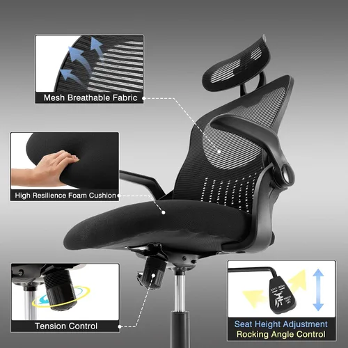 Miniatura 6 de Silla ergonómica de malla para el hogar, escritorio de computadora, silla reclinable giratoria con ruedas, soporte lumbar, cómoda silla de trabajo