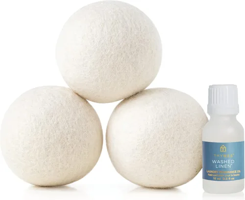 Miniatura 2 de Thymes Juego de Bolas de Lana para Secadora – Incluye 3 Bolas de Lana para Lavandería + 1 Aceite Aromático de Fragancia para Lavandería