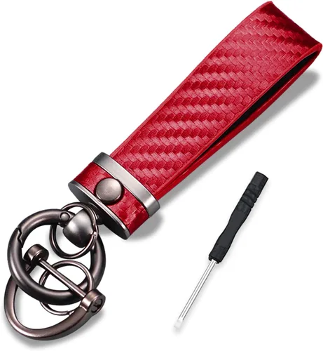 Miniatura 8 de ASUBHA Llavero de coche de fibra de carbono, llavero universal de cuero de alta calidad, giratorio de 360 grados con anillo en D antipérdida