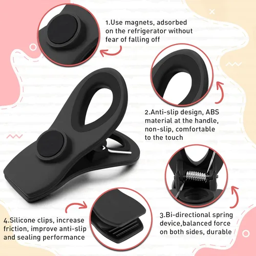 Miniatura 2 de Paquete de 12 clips de chips, clips magnéticos para bolsas para paquetes de alimentos, accesorios de RV, clip de cocina con imán para refrigerador