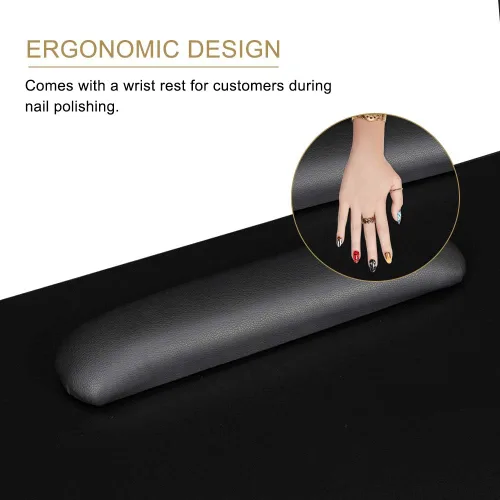 Miniatura 8 de Mesa de manicura con ruedas, estación de trabajo de salón de belleza moderna, mesa de arte de uñas con 4 cajones y gabinete grande para tecnología