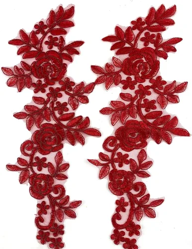 Miniatura 4 de Worlds 1 par de parches de tela de encaje burdeos bordado apliques de encaje motivo floral vestido de novia costura adornos decoración 13.8 x 5.7 in