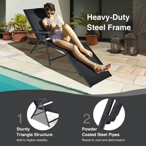Miniatura 6 de Giantex Sillón de patio plegable, tumbona para tomar el sol al aire libre con respaldo de 5 posiciones, reposapiés de 2 posiciones, marco de acero