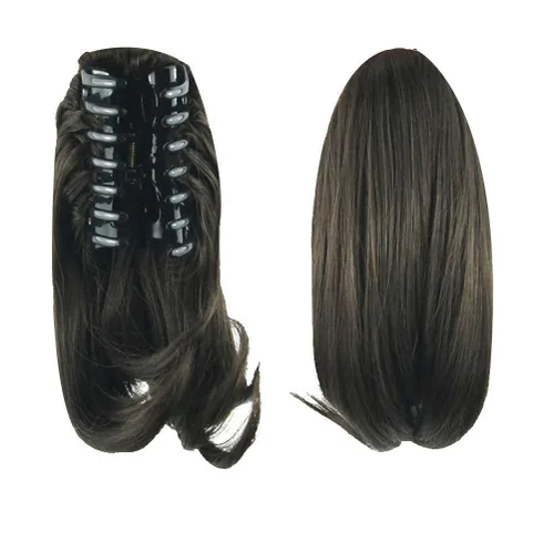 Miniatura 7 de S_SSOY Extensión de pelo sintético de 10 pulgadas para mujer, con clip de garra recta y corta en cola de caballo, extensión de pelo sintético