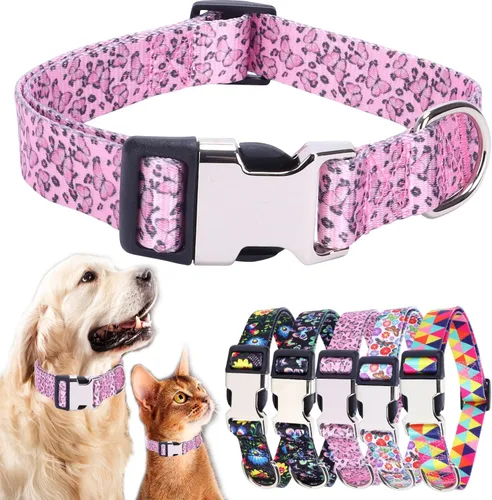 Miniatura 14 de Lindo collar para perros XS, pequeños, medianos y grandes, collar de nailon suave para mascotas, con estampado 3D multicolor, collares ajustables 5