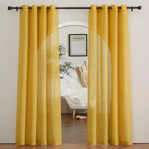 Miniatura 20 de NICETOWN Cortinas de lino traslúcidas con textura de lino de 84 pulgadas de largo, con ojales semitraslúcidos, tratamientos de ventana, privacidad