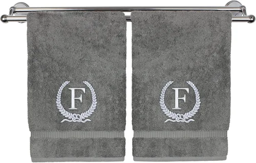 Miniatura 128 de Toalla de mano con monograma, regalo personalizado, 16 x 30 pulgadas, diseño de corona dorada bordada con letra blanca en toalla negra, extra