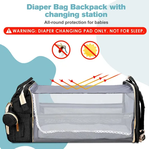 Miniatura 5 de JSTPRO Mochila para pañales, bolsa de pañales grande impermeable y ligera con cambiador, bolsillos aislados, puerto USB, bolsa de viaje para mamá