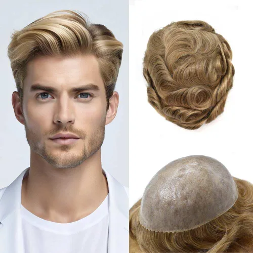Miniatura 65 de Mens Toupee Hair System para hombres Piezas de pelo Sistema de reemplazo Poly Skin Toupee para hombres Protesis Capilar Para Hombre 6X8#1 Jet Black