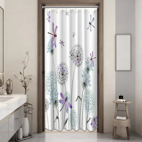Miniatura 50 de Cortina de ducha floral para primavera y verano, flores silvestres, flores y mariposas, decoración de baño, tela impermeable con ganchos, 70