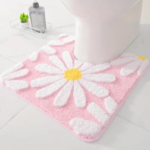 Miniatura 17 de QJHOMO Alfombras de inodoro en forma de U, linda alfombra de baño con contorno de margarita beige 20"x20", alfombra extra gruesa y suave