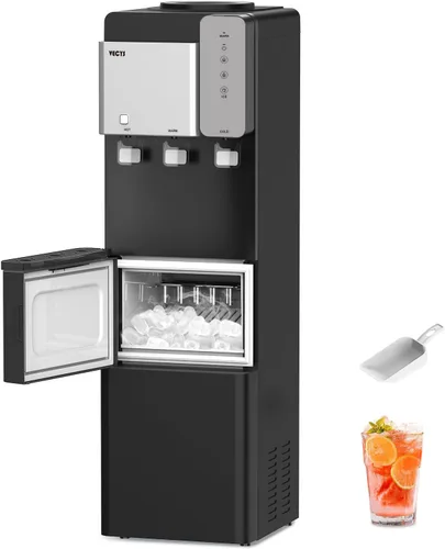 VECYS - Dispensador enfriador de agua con máquina para hacer hielo, producción diaria de hielo de 27LBS y suministro de agua fría y caliente, con