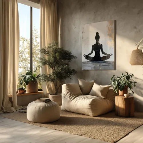 Miniatura 4 de GELDSTEI Arte de pared zen enmarcado, pintura moderna en lienzo de chica haciendo yoga, decoración de pared de meditación tranquila, imagen estética