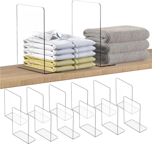 Miniatura 10 de OKPOW Separadores de Estantes Organizador de Armario - 12" de Alto X 11.8" de Profundidad Acrílico Transparente Resistente Separador para Ropa