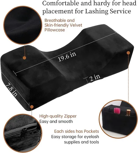 Miniatura 2 de Almohada de extensión de pestañas de terciopelo, almohada de cuello de espuma viscoelástica para salón de belleza para injerto de pestañas, Negro