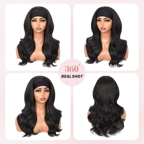 Miniatura 4 de Peluca de Diadema Ondulada Onda Corporal Suelta Sin Pegamento Cabello Sintético para Mujeres Negras Sin Encaje Frontal Pelucas de Diadema Densidad