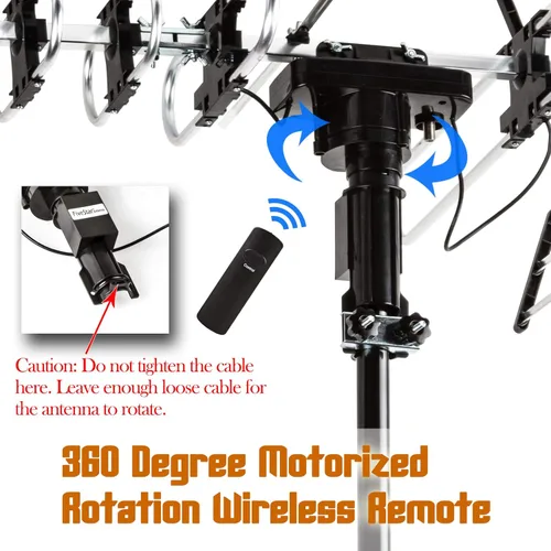 Miniatura 2 de Five Star Antena para exteriores HD TV de 200 millas de alcance con rotación motorizada de 360°, radio UHF/VHF/FM con control remoto infrarrojo